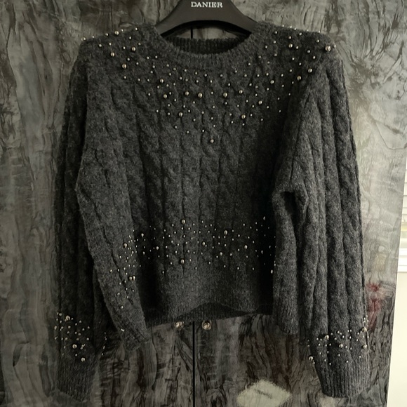 Women's Large Primark Grey Pearl Embellished Knitted Sweater ✨ - Picture 4 of 7